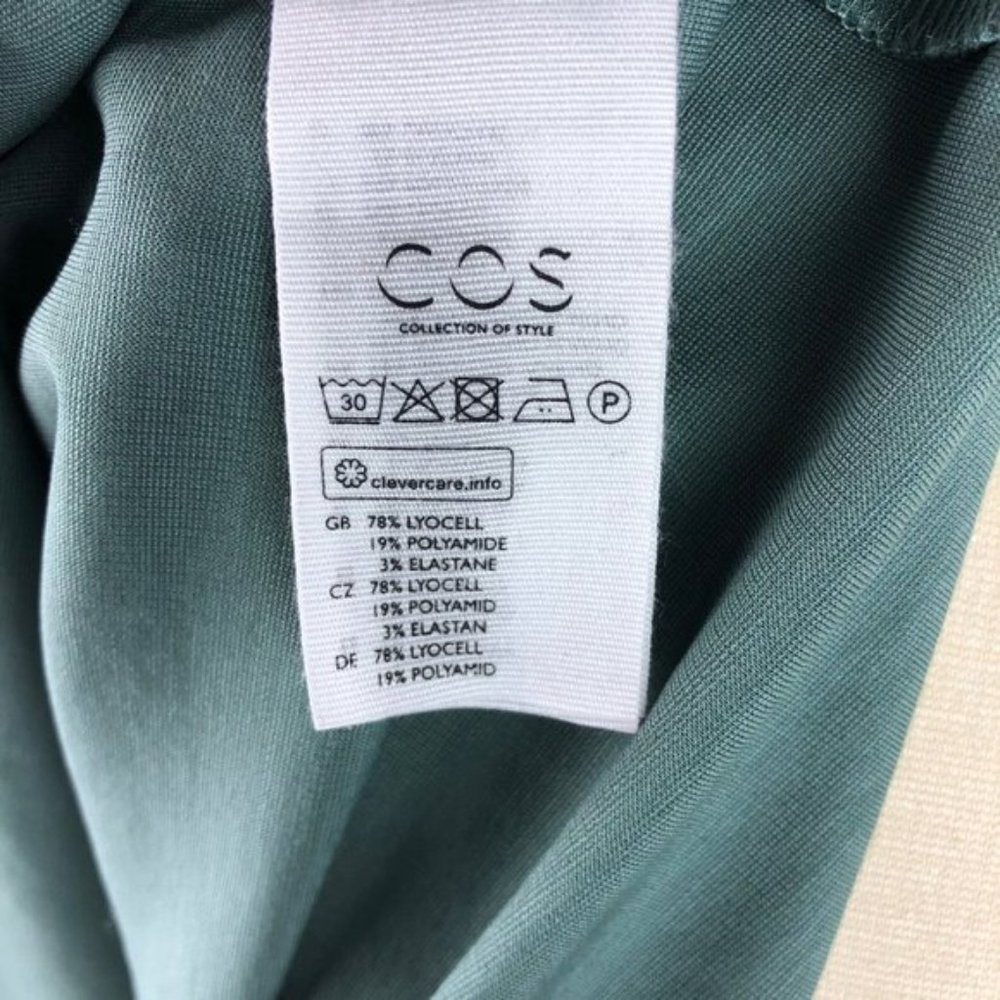 Cos M Medium Flared V Neck Dress Sage Green - Picture 6 of 8